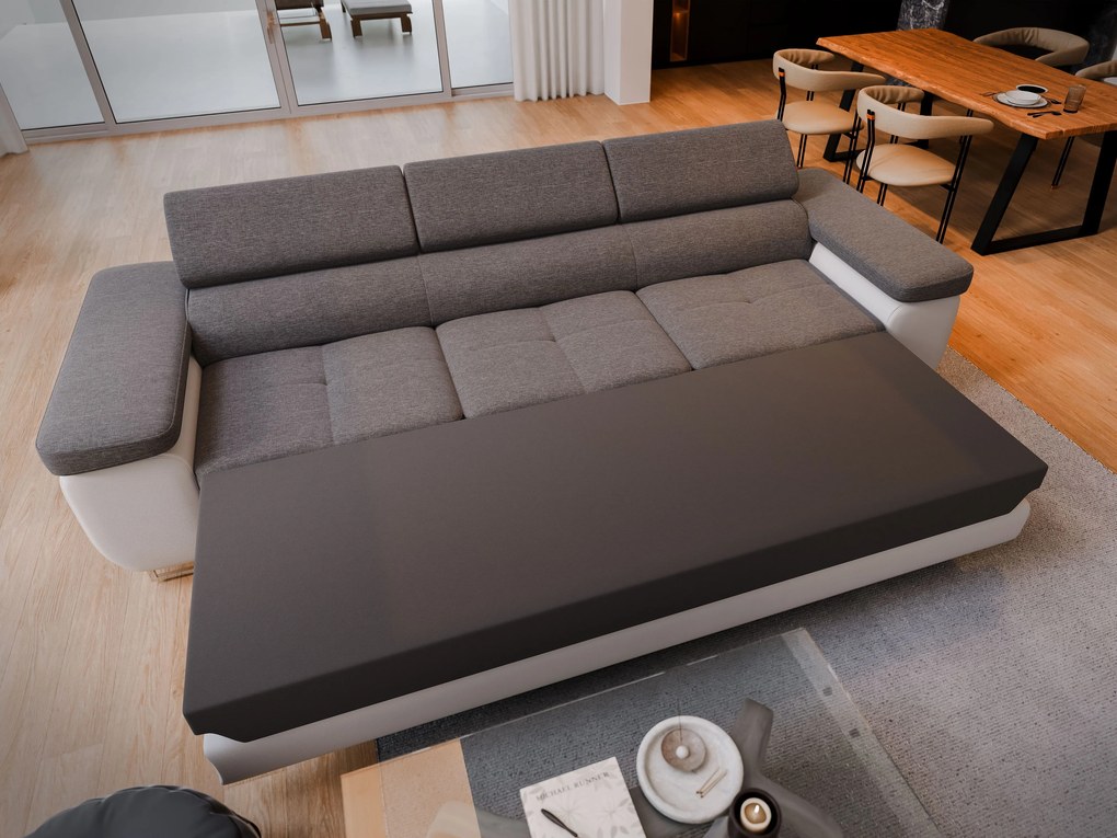 Masseno Sofa MOSINE z funkcją spania, Rozkładana sofa z regulowanymi zagłówkami - Czarny, SAWANA 14 + MADRYT 920