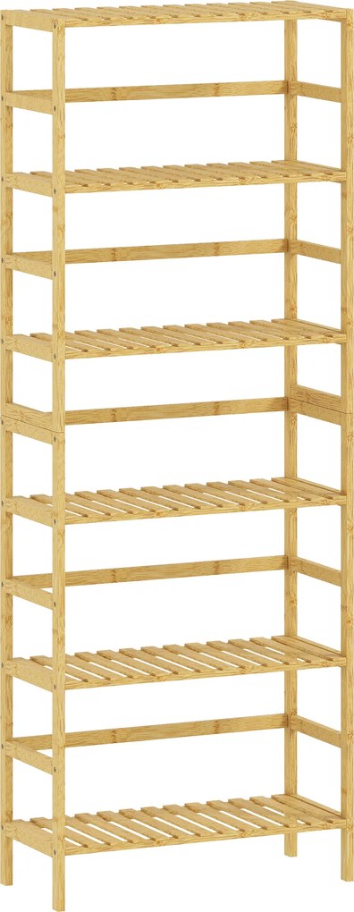 HOMCOM 6-poziomowy regał z drewna bambusowego, regulowane półki, wolnostojący regał do przechowywania, drewno naturalne