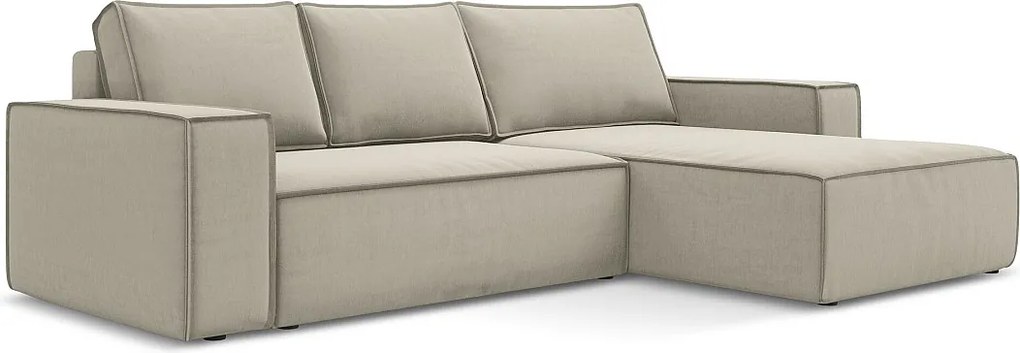 Narożnik prawostronny z funkcją spania - z tkaniny welwetowej - perłowy - KIMO