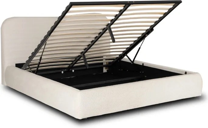 Łóżko Tapicerowane 160x200 cm BRISTOL ze Stelażem i Pojemnikiem Dwuosobowe Boucle Kremowe