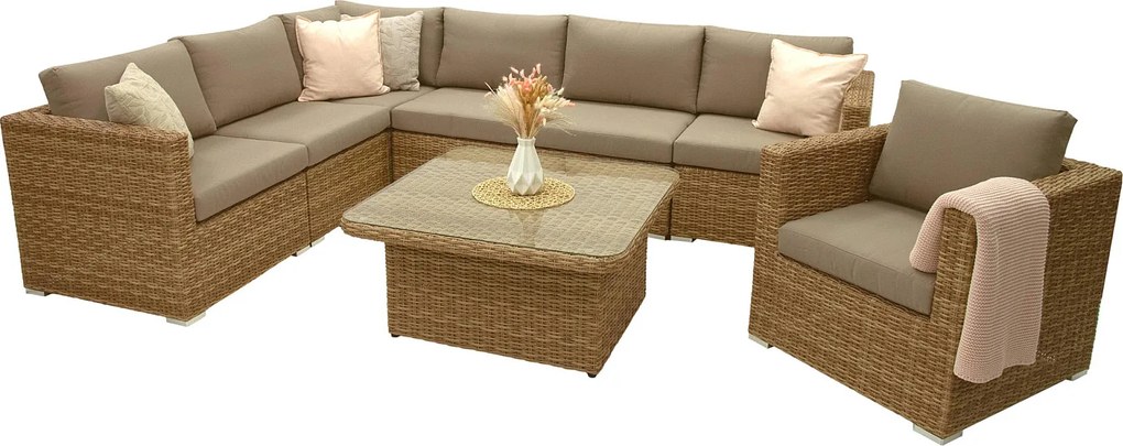 Zestaw rattanowy MALIBU dla 7 osób (beżowo-brązowy)