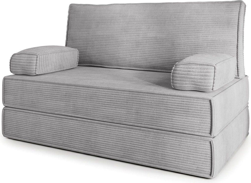 Masseno Sofa piankowa LADIA z funkcją spania, Kanapa z pianki do salonu, Bezmontażowa, Tkanina sztruksowa – Jasnoszary POSO 55