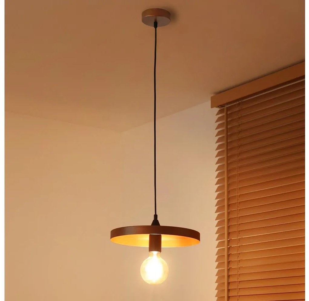 Duolla - Lampa wisząca na lince IRONLINE 1xE27/15W/230V, średnica 30 cm, miedziana/czarna