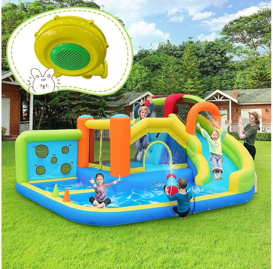 7 w 1 nadmuchiwany park wodny dla dzieci - 410 x 315 x 203 cm - Oxford - z dmuchawą - niebieski