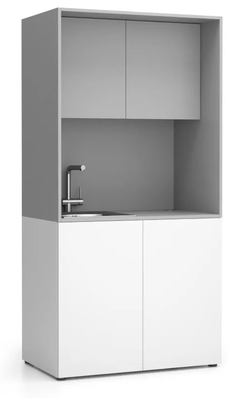 Kuchnia biurowa NIKA ze zlewem i kranem 1000 x 600 x 2000 mm, szary, lewo