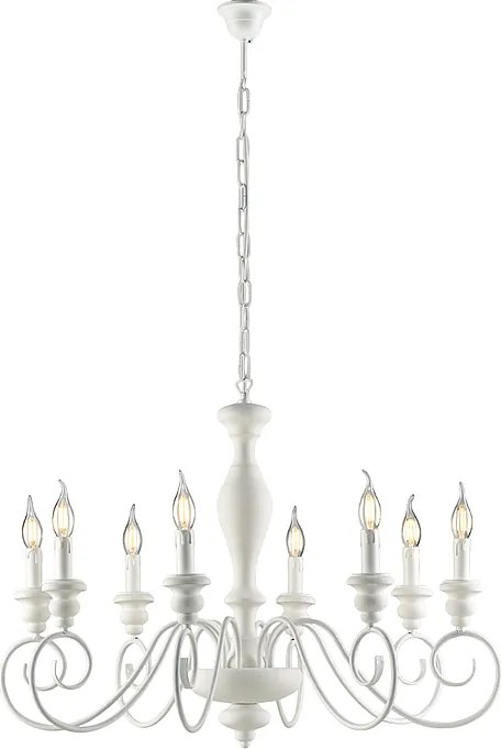 Żyrandol Cascina z drewna i lakierowanego na biało żelaza, postarzany, 8 świateł, 121 Ø82 BL265-8-BCO