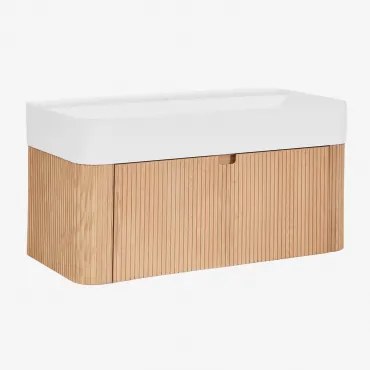 Zestaw Mebli Łazienkowych 80x40 Cm Wiszący Zintegrowany Z Umywalką Saioa Naturalna - Sklum