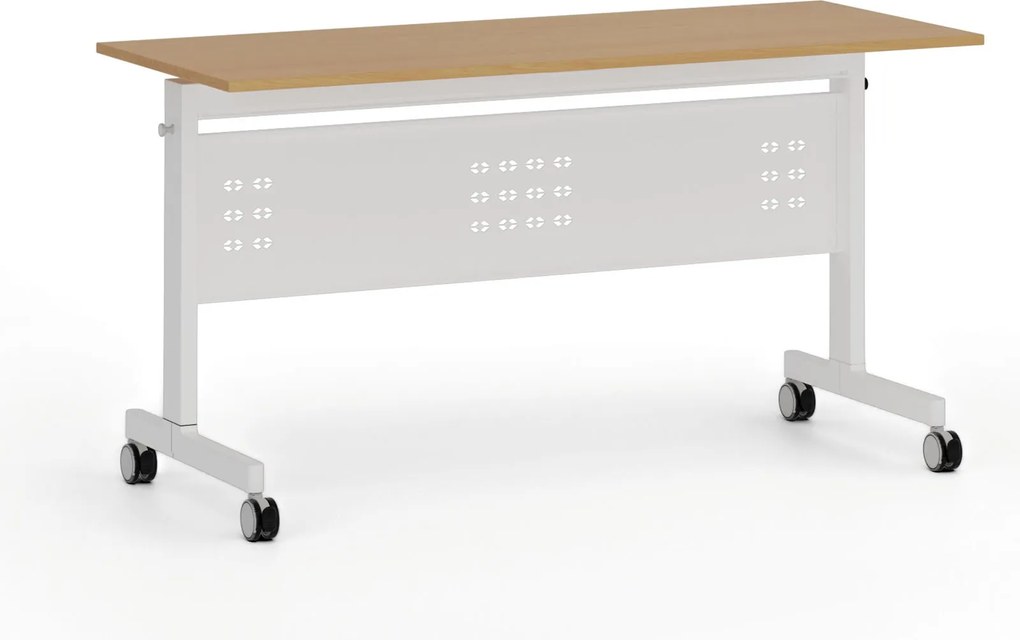 Mobilny stół PRIMO MOBI, 140x60 cm, biała podstawa, buk