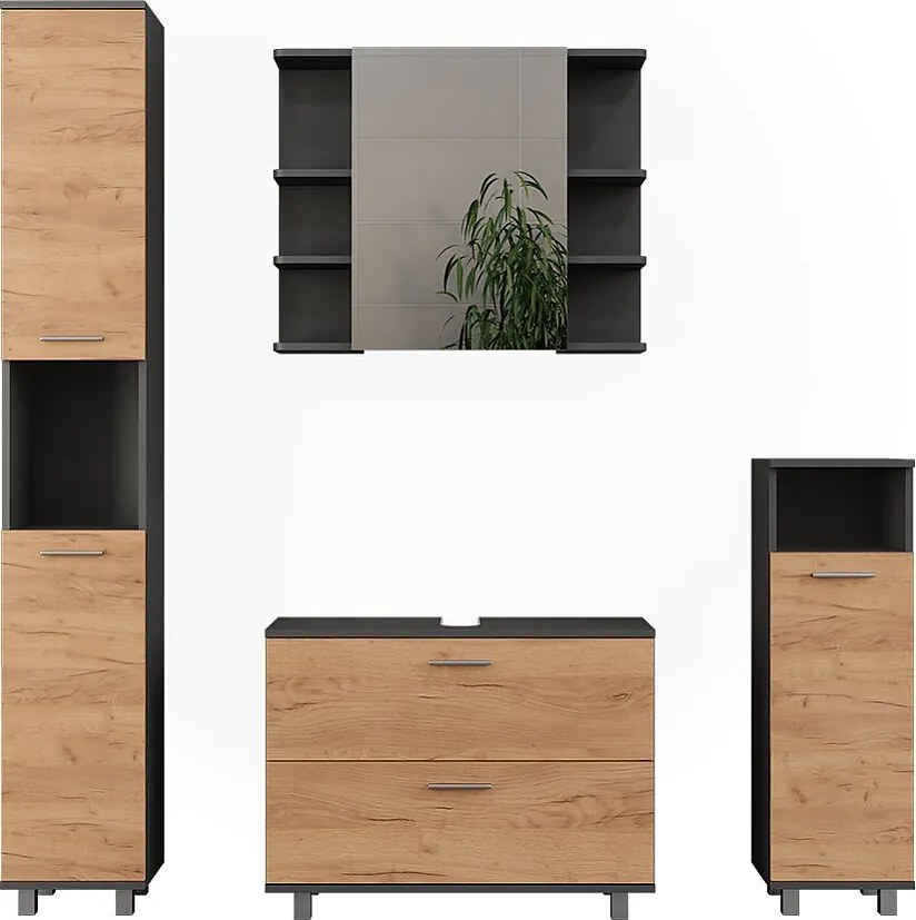 Zestaw mebli łazienkowych złoty dąb power/antracyt 80.2x33x60.8 ilias