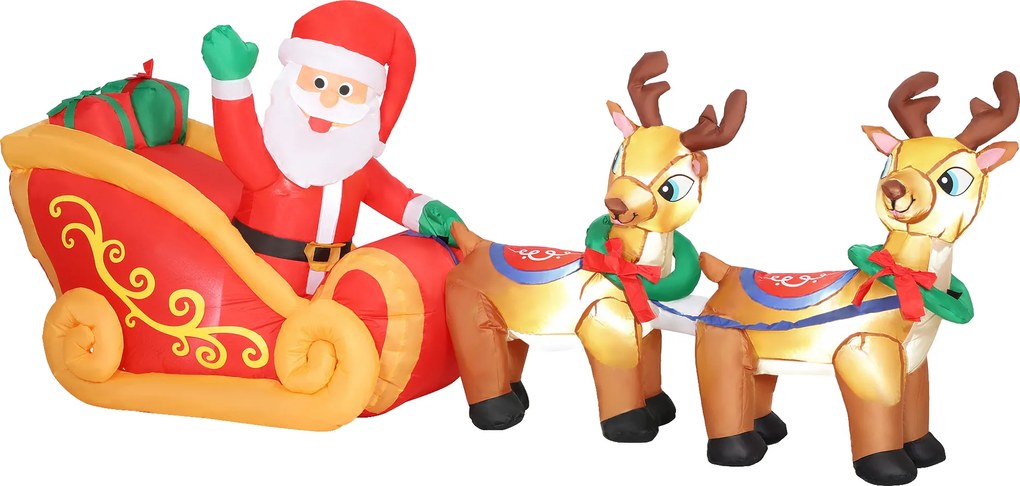 Outsunny Nadmuchiwana dekoracja świąteczna, postać na sankach z reniferami, poliester | Aosom PL