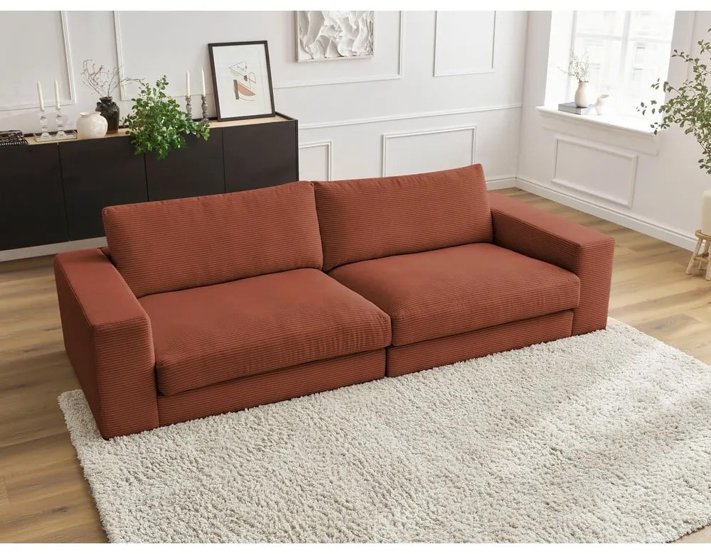 Sztruksowa sofa w kolorze terakoty 274 cm Leonard – Bobochic Paris