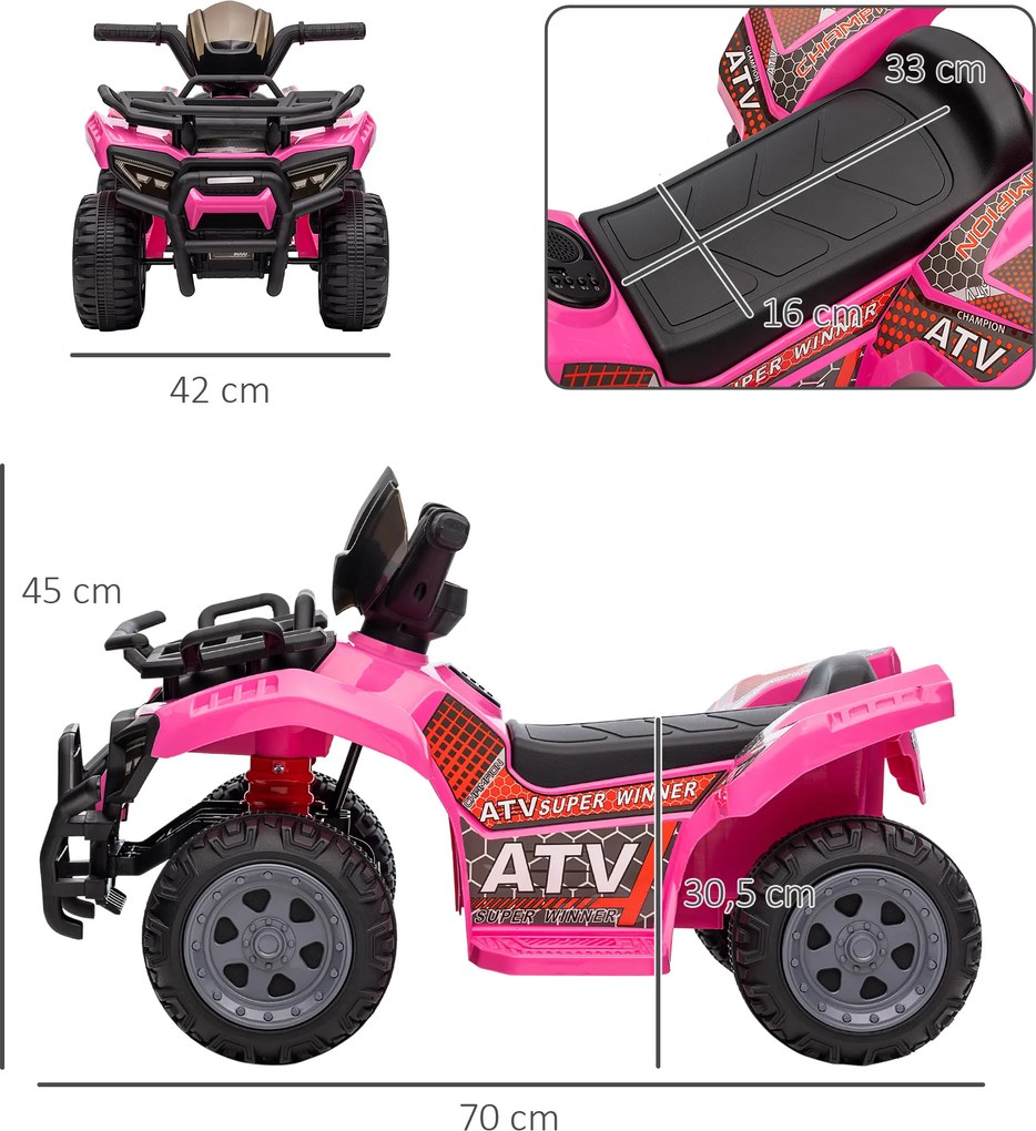HOMCOM Miniquad elektryczny dla dzieci pojazd elektryczny ATV samochód dziecięcy auto dla dzieci LED kolor różowy