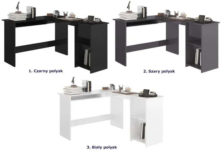 Szare biurko narożne nowoczesne połysk - Lorenza 4X