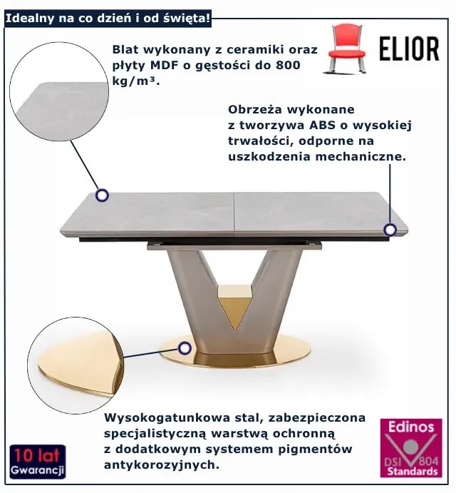 Rozkładany prostokątny stół popiel + złoty - H9-Z40