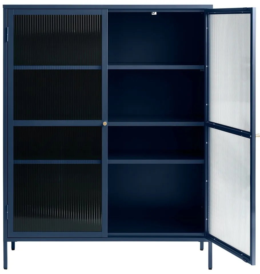 Niebieskia metalowa witryna Unique Furniture Bronco, wys. 140 cm