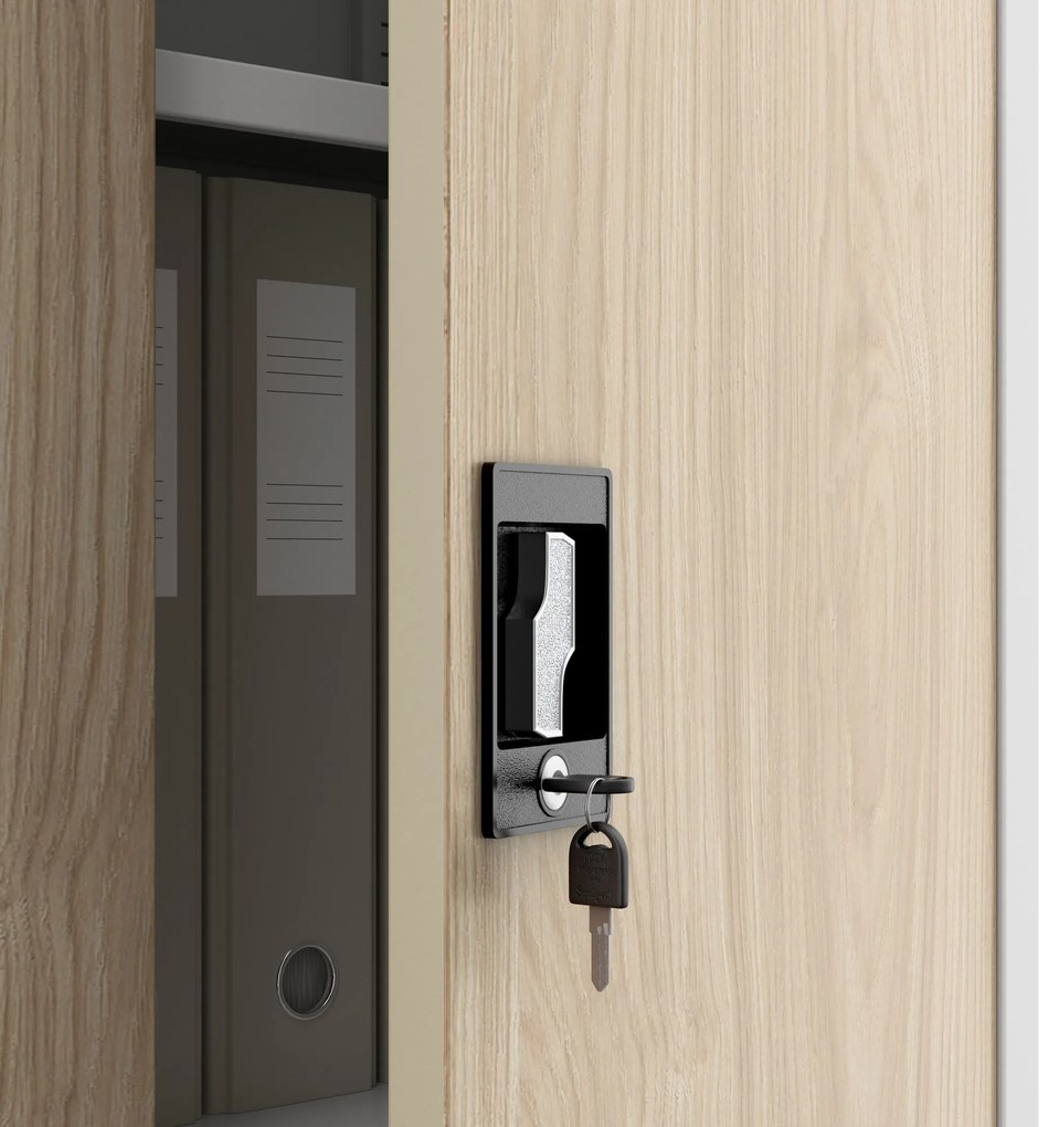 Szafa biurowa metalowa na dokumenty JAN II, Eco Design: biała/dąb sonoma