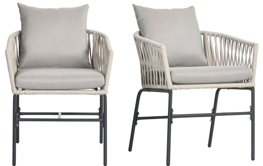 Outsunny Zestaw 2 Krzeseł Ogrodowych z Poduszkami Styl Boho Szare Metalowe Ramy Meble Ogrodowe Tarasowe 57x60x71cm | Aosom PL