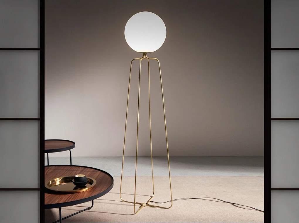 Lampa podłogowa ze złotej stali i białego szkła 8047 ANGEL CERDA