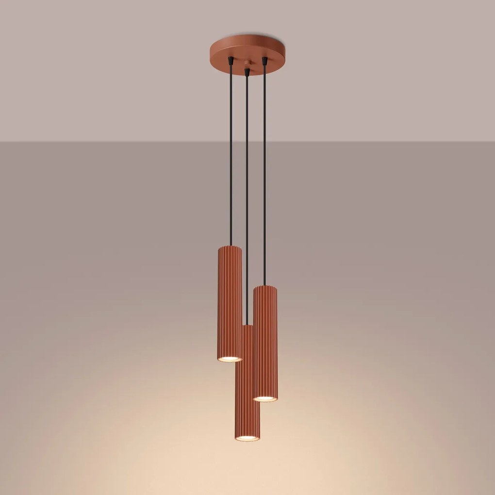 Lampa wisząca KARBON 3P ochra czerwona ryflowana SOLLUX  LIGHTING