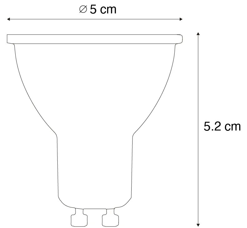 Set van 5 GU10 50mm dimbaar in Kelvin LED lampen helder 4.9W 400 lm 2200-3000K