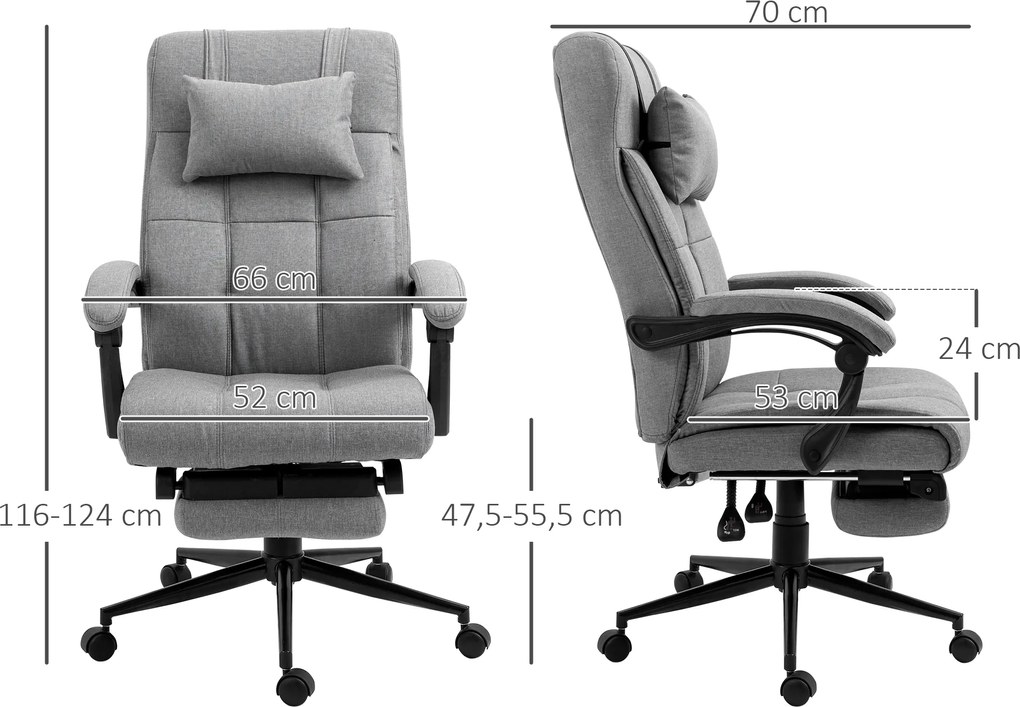 Vinsetto Fotel biurowy z podnóżkiem szary ergonomiczny regulowany 66x70x124 cm | Aosom PL