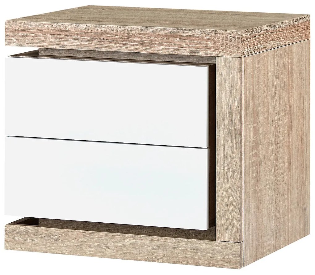Szafka nocna prawostronna z 2 szufladami - Z oświetleniem LED - Biały lakierowany i naturalny - FLARANCIA