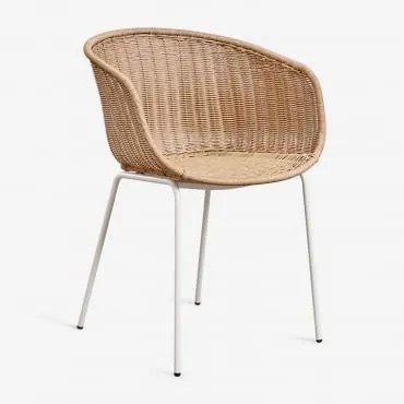 Krzesło Ogrodowe Z Podłokietnikami Z Syntetycznego Rattanu I Stali New Tulua Kremowa Tapioca & Bez Poduszki - Sklum