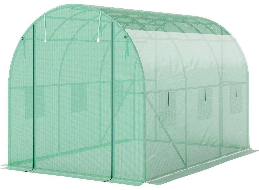 Outsunny Tunel foliowy z pokryciem z tworzywa sztucznego i stalową ramą, chodnikowa szklarnia z drzwiami rolowanymi, Zielony