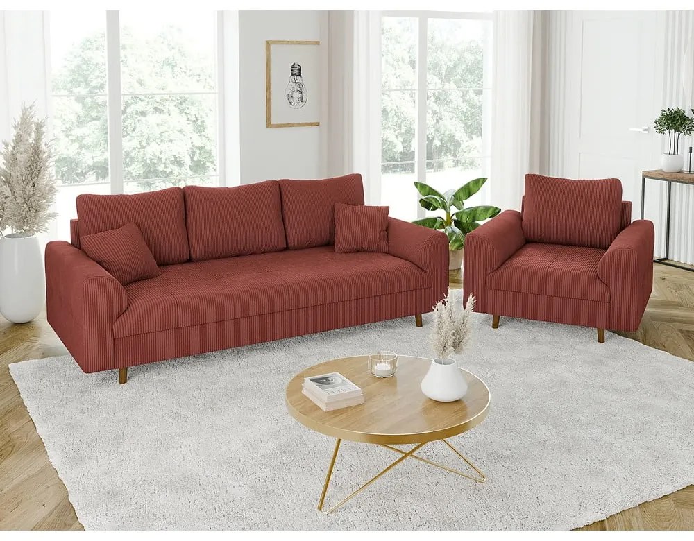 Ceglasta sztruksowa sofa 210 cm Ariella – Ropez