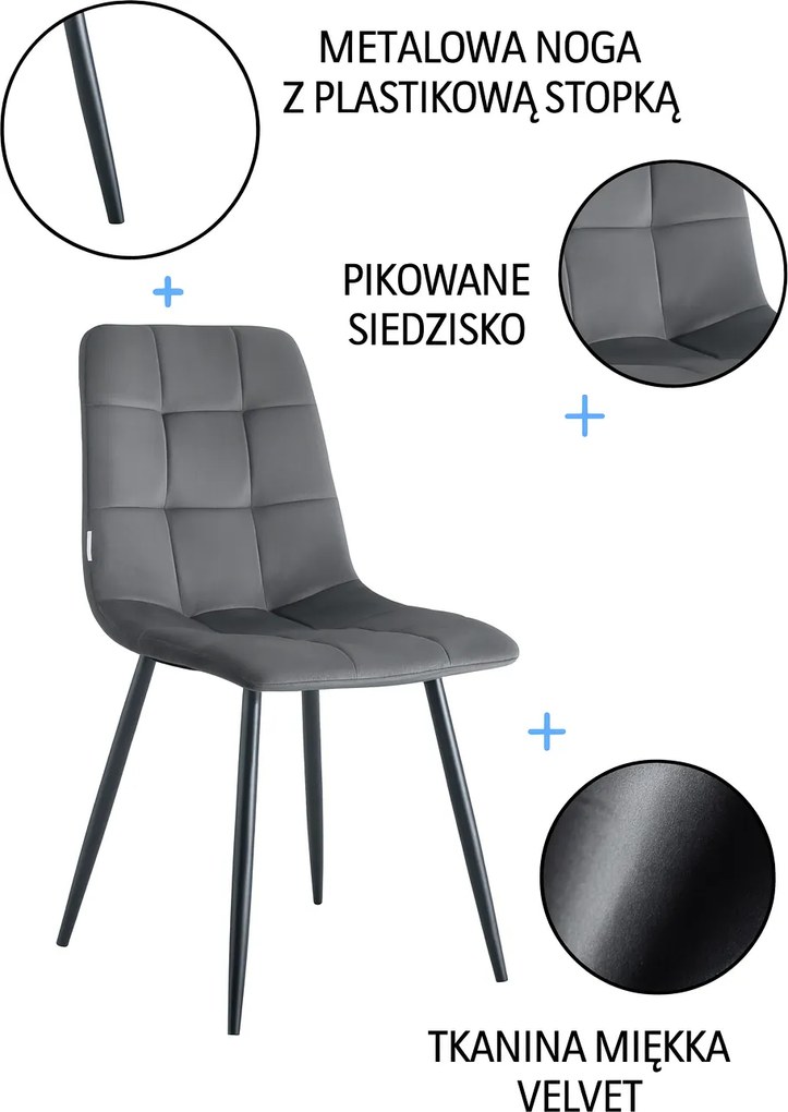 Krzesło FOX z przeszyciem tkanina welur noga metalowa : Kolor tkaniny - VELVET - BL14