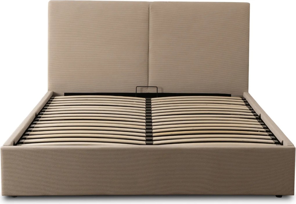 Łóżko Tapicerowane 160x200 cm MARSYLIA ze Stelażem i Pojemnikiem Dwuosobowe Sztruksowe Beżowe