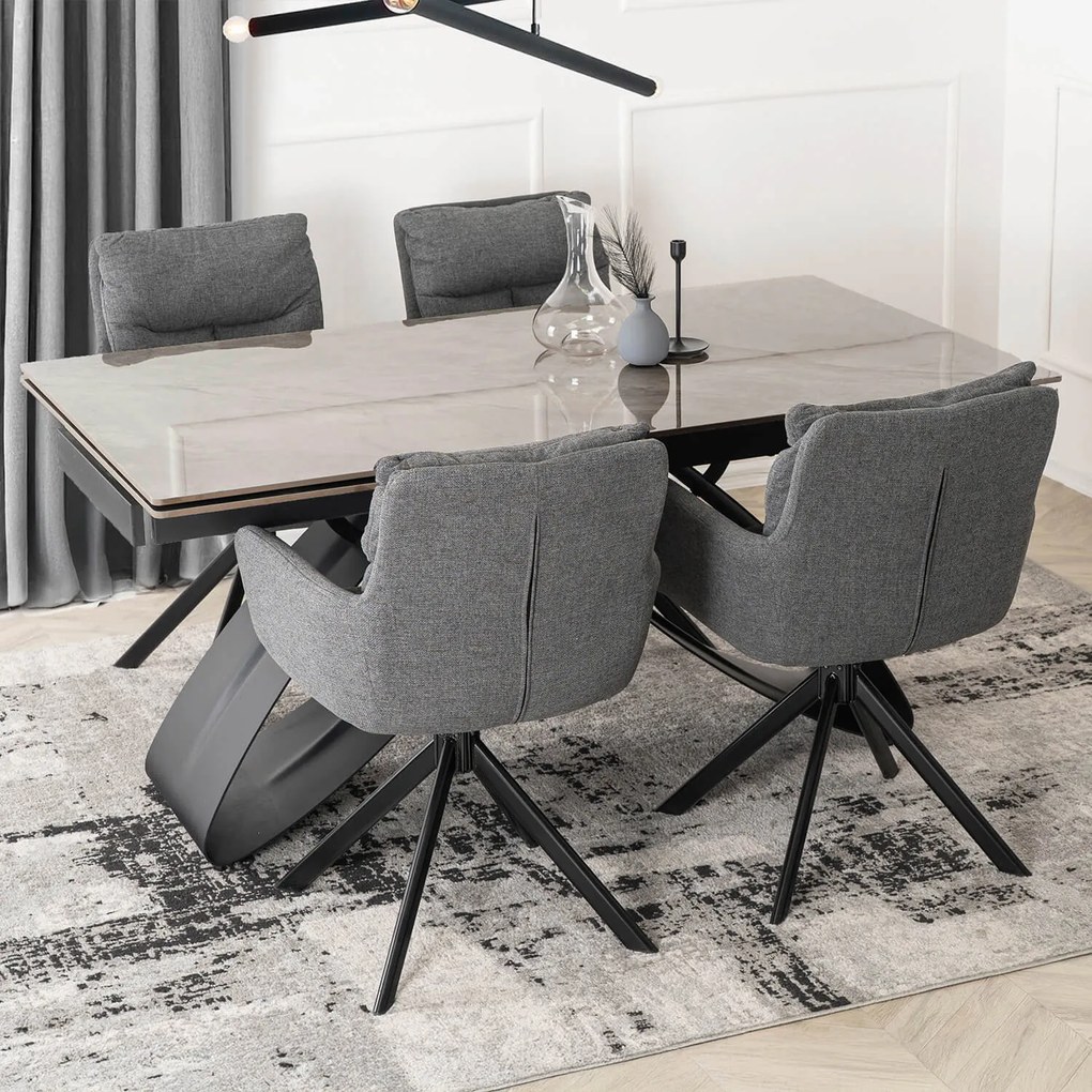 Krzesło Tapicerowane Obrotowe do Salonu PAUL Ciemnoszare Nowoczesne