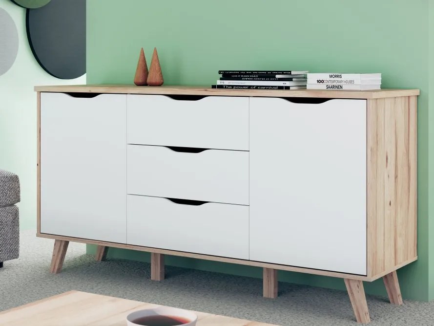 Komoda w stylu skandynawskim Vankka 231, kolor dąb/biały