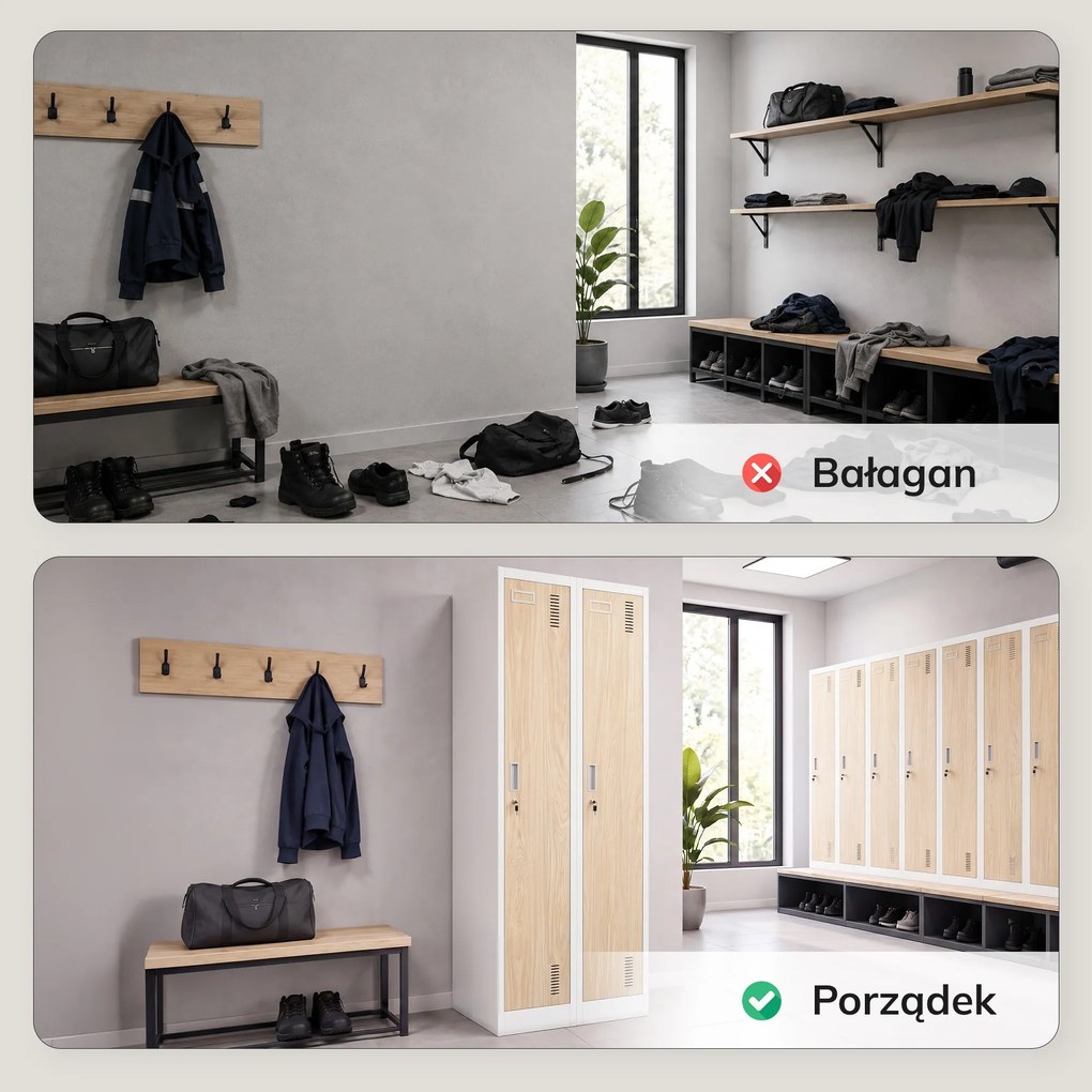 Szafka pracownicza dwukomorowa biała, dąb sonoma, 600x1800x500 mm: KACPER II Eco Design