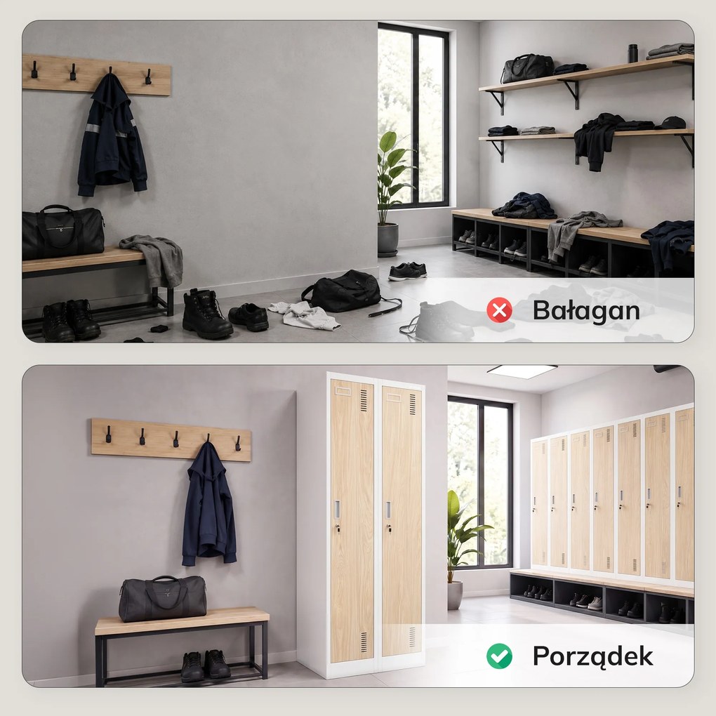 Szafka pracownicza dwukomorowa biała / dąb sonoma: Eco Design KACPER II, 600 x 1800 x 500 mm