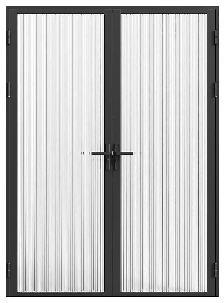 Drzwi kompletne 2-skrzydłowe dwustronne z aluminium i teksturowanego szkła hartowanego - 2 x wys. 204 x szer. 93 cm - Czarny - LOXTON