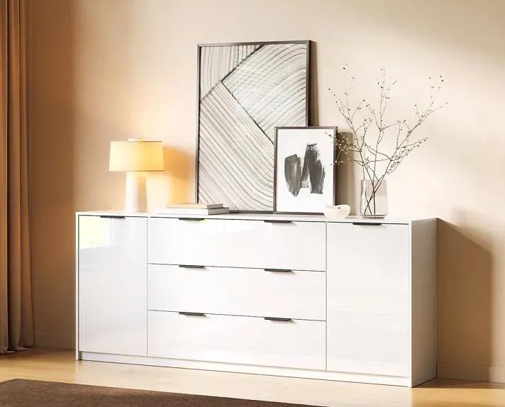 Długa biała komoda z szufladami połysk E9-G23