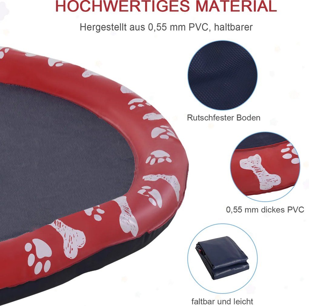 PawHut Basen dla psów, Plac Zabaw Wodny, antypoślizgowy, wytrzymały, przyjazny dla zwierząt, Ø170 cm, Czerwony