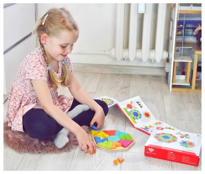 Tooky toy puzzle ośmiokątne drewniana mozaika edukacyjna (73el.)