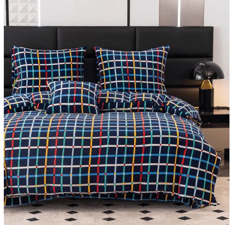 PrzytulneMieszkanie.pl PrzytulneMieszkanie.pl Pościel z mikropluszu GRID ciemnoniebieska Rozmiar pościeli: 2 szt 70 x 90 cm | 200 x 220 cm