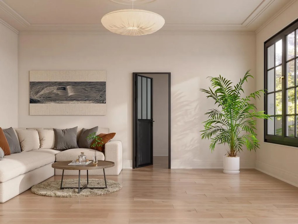 Drzwi kompletne dwustronne z aluminium i matowego szkła hartowanego w stylu industrialnym - wys. 204 x szer. 73 cm - Czarny - ERMELO