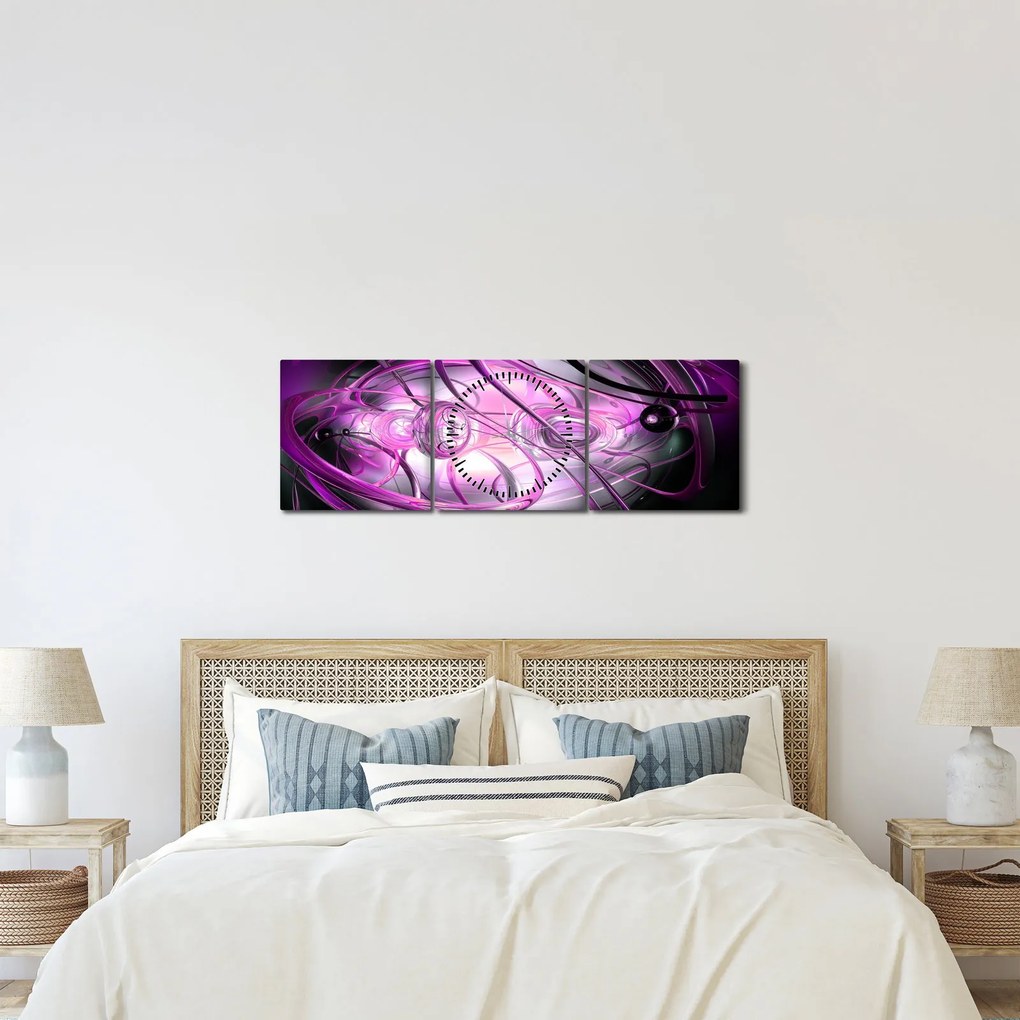 Obraz pięknej fioletowej abstrakcji (z zegarem) (90x30 cm)