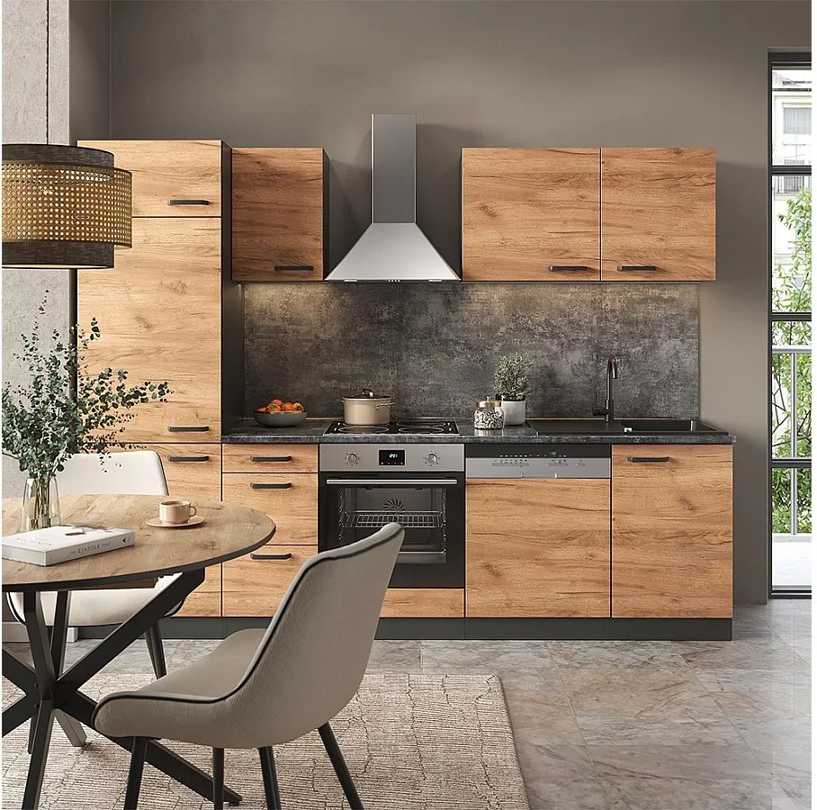 Zabudowa kuchenna złoty dąb power/antracyt 270x57.1x81.6 optima