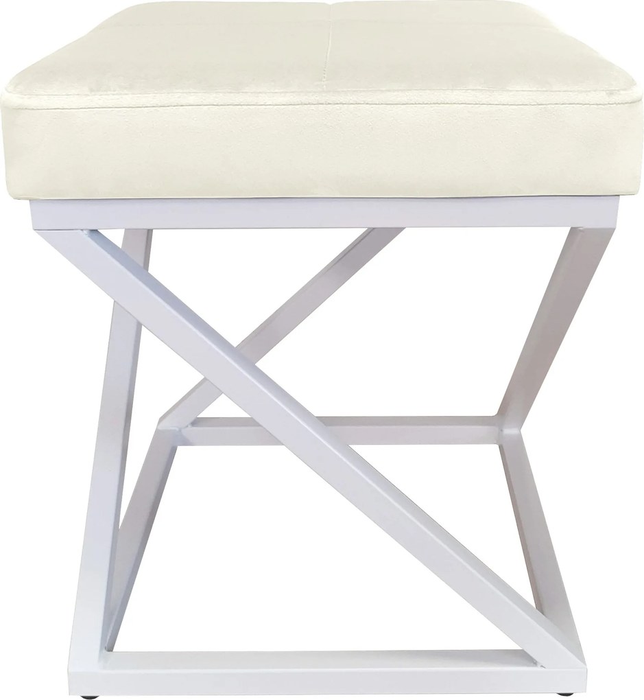 Pufa ZOA tkanina Welur loft ławka podnóżek metal : Kolor Stelaża - Biały, Kolor tkaniny - VELVET - MG50, Typ tkaniny - Velvet