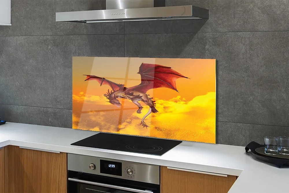 Szkło Ozdobne do Kuchni Smok na Niebie pełnym Chmur