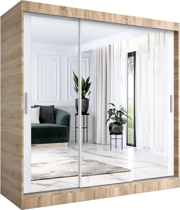 Szafa Przesuwna Biały Z Lustrem Dąb Sonoma + 200 Cm 90 Cm K8-D05