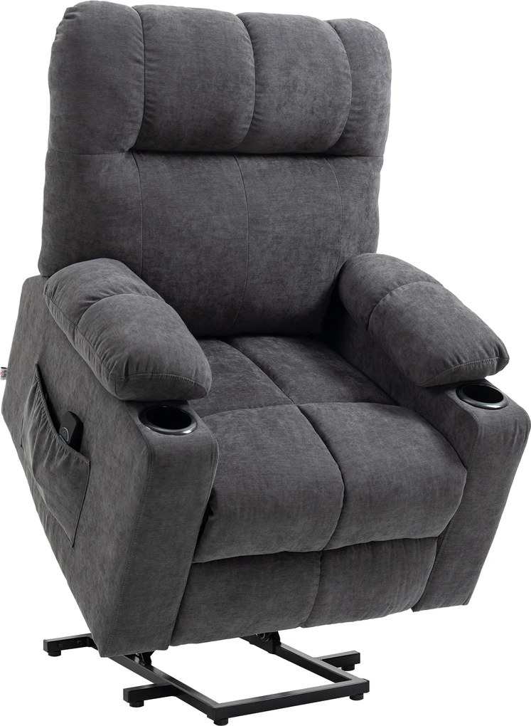 HOMCOM Fotel dla seniora z funkcją podnoszenia i leżenia z pilotem ciemnoszary 144 cm x 91 cm x 88 cm | Aosom PL