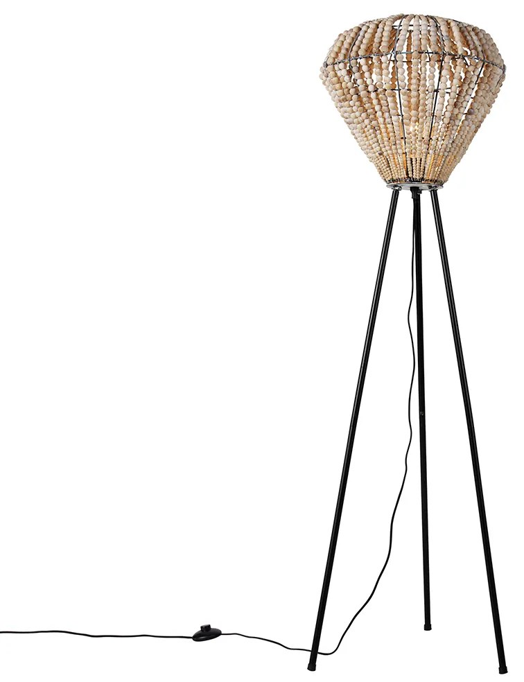 Orientalna lampa stojąca beżowa z koralikami - MotiKolonialny Oswietlenie wewnetrzne
