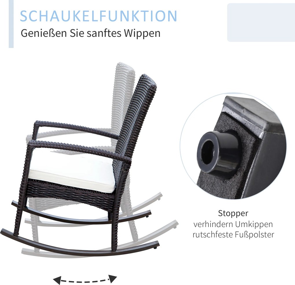 Fotel krzesło bujane ogrodowe rattan brązowe outsunny