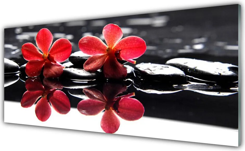 Szkło do Kuchni na Ścianę Równowaga Zen: Kwiat i Kamienie